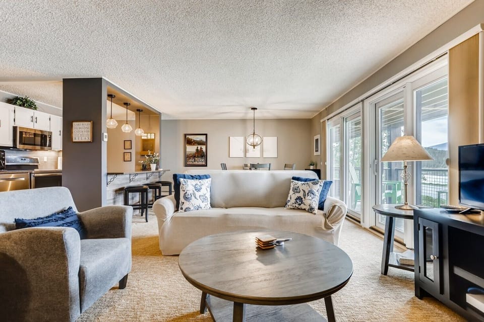 Living room, dining area, kitchen