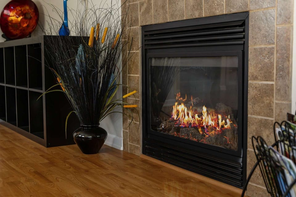 The fireplace creates a warm and cozy mood in every season.