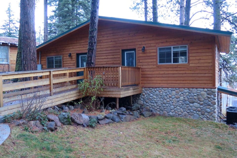 The cabins are in the trees overlooking Harriman Springs, Rocky Point Oregon.
