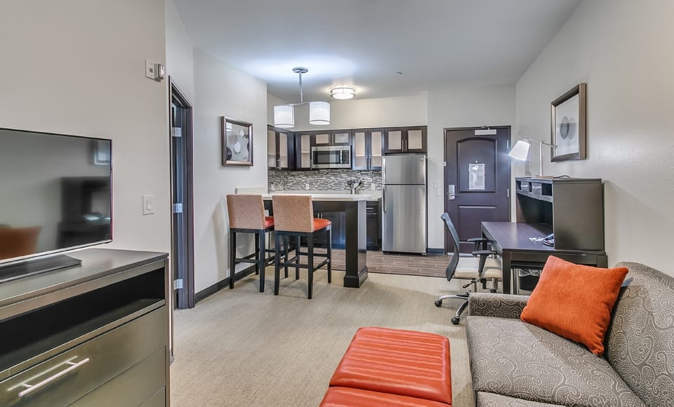 Enjoy TV in the living area.