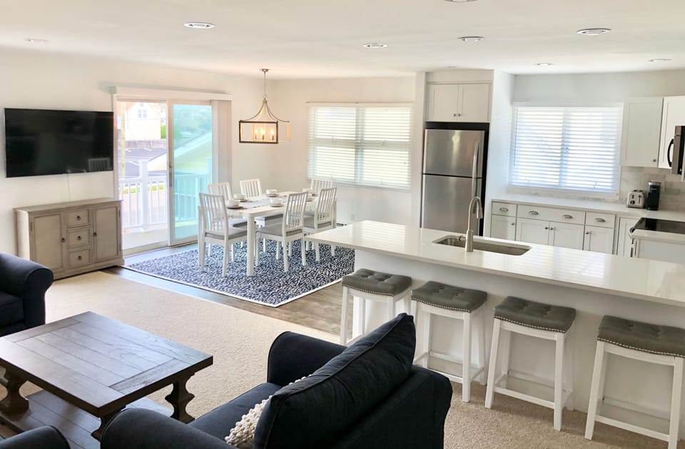 Open concept kitchen / dining / living