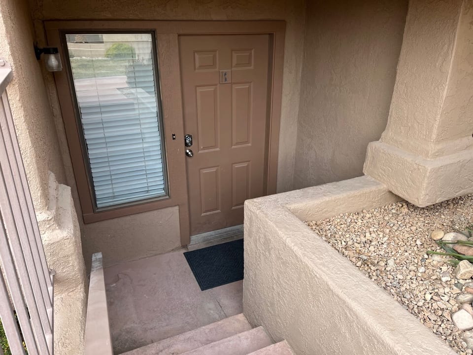 Private entrance down a few stairs
