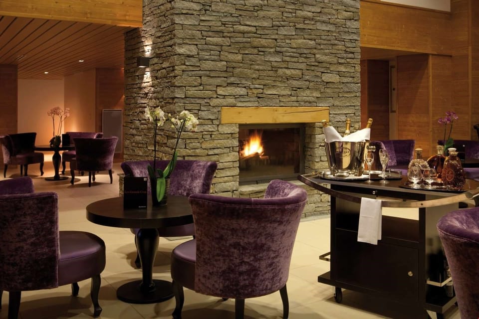 Warm up in front of the fireplace in the dining area.
