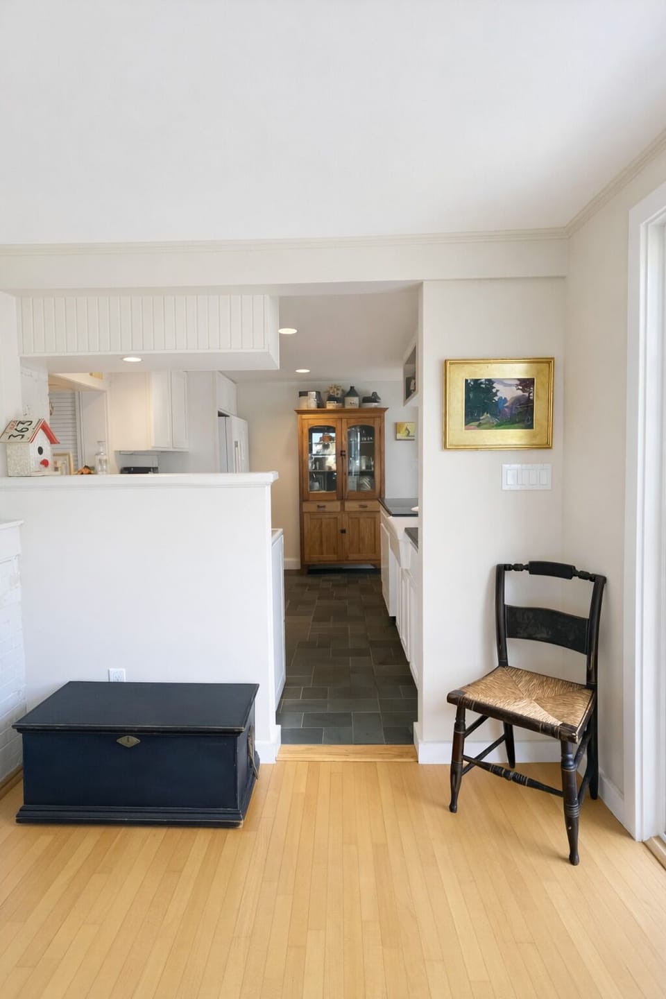 The kitchen area is off of the dining area.