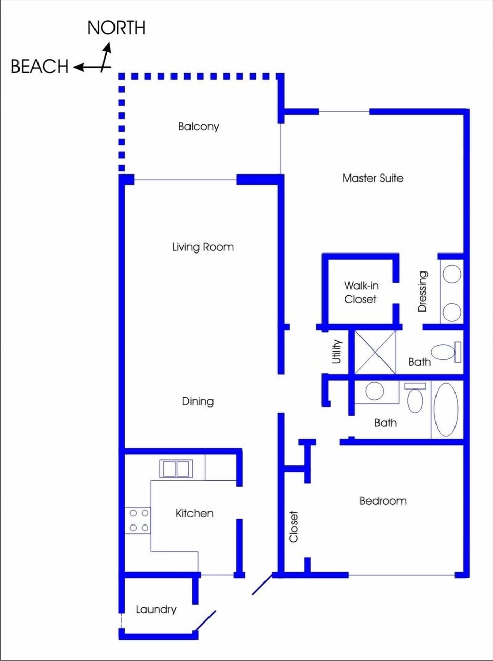 Unique beachfront building architecture and spacious floor plan
