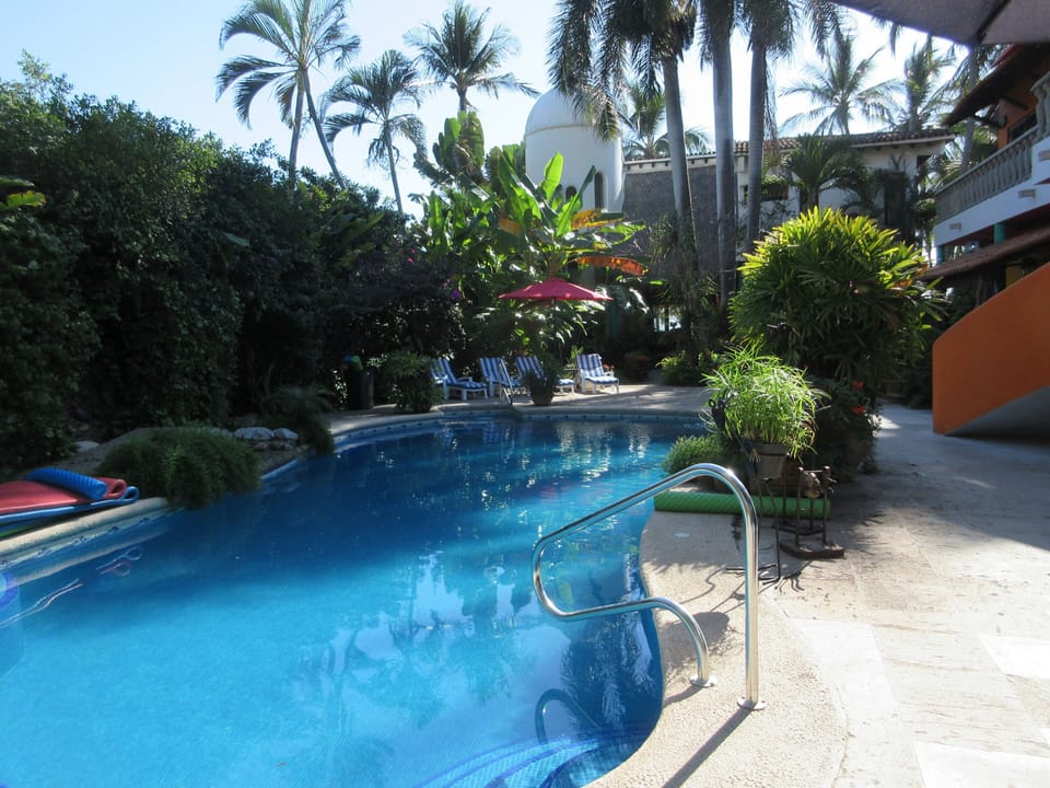 Heated pool with hand rails.  Floats and noodles available