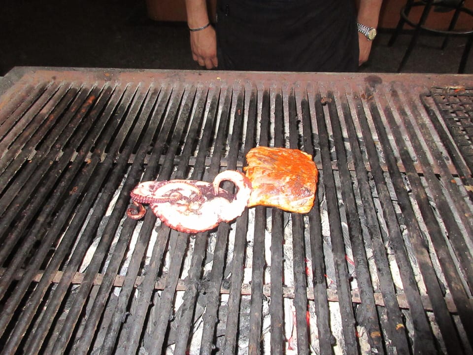 Octupus and Fish slow grilled over hardwood at Mar y Sol beach restaurant