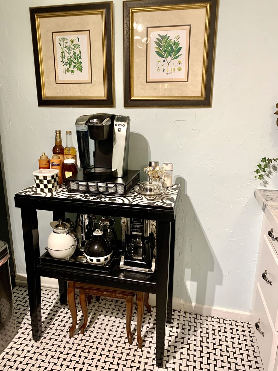 Coffee bar includes a Keurig, Mr Coffee, french press & stove top espresso 