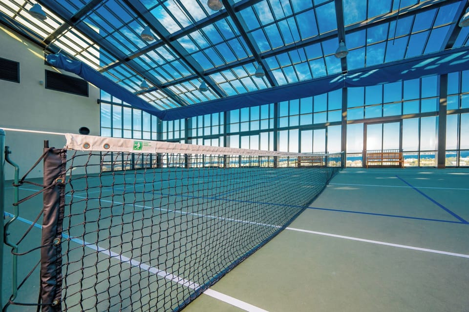 Play pickleball or tennis indoors with stunning views and plenty of natural light in this spacious court area at Phoenix IX