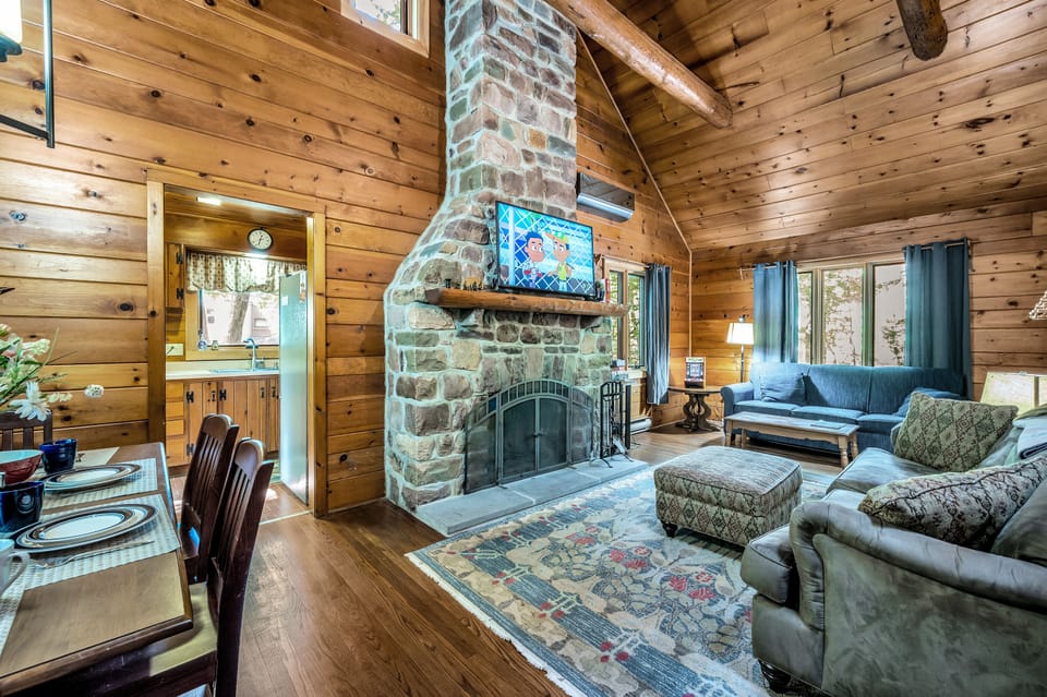 Living room with Wood Burning Fireplace