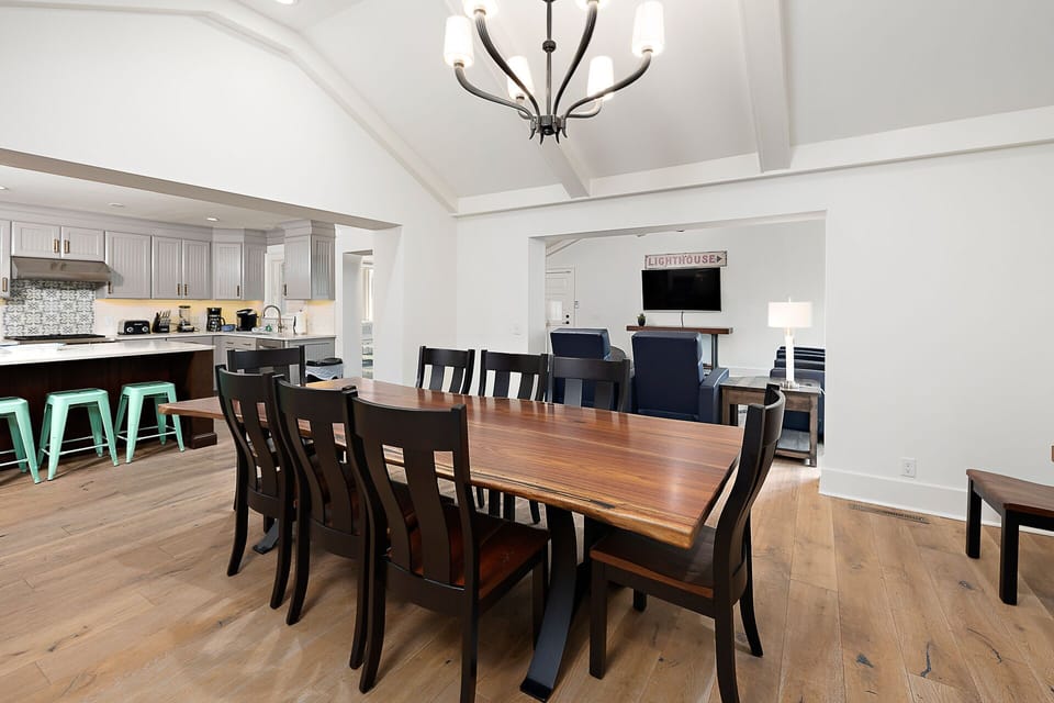 Custom-made dining table with seating for eight