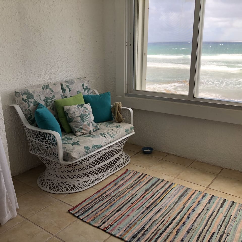 Sitting area in master bedroom with  newly installed sliding gas doors...