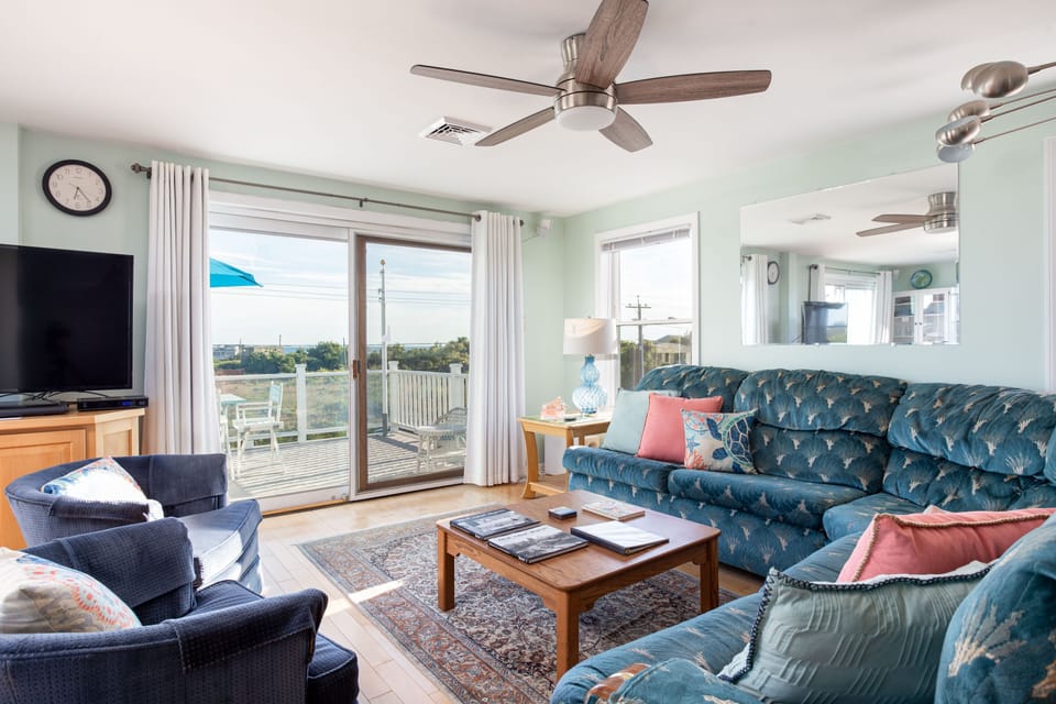 2nd  floor living area with ocean and block island views.  Opens to main deck.