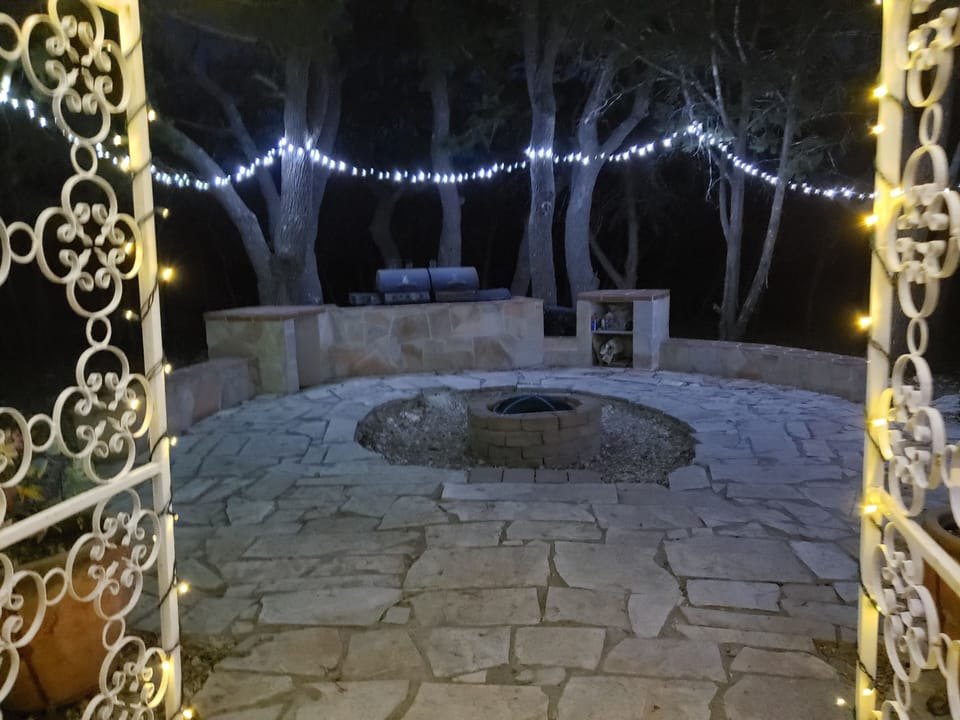 BBQ and Fire Pit area entrance with surrounding LED lights