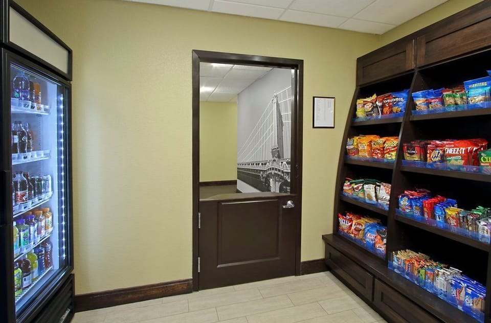 On-site market with vending machines and snack shelves.