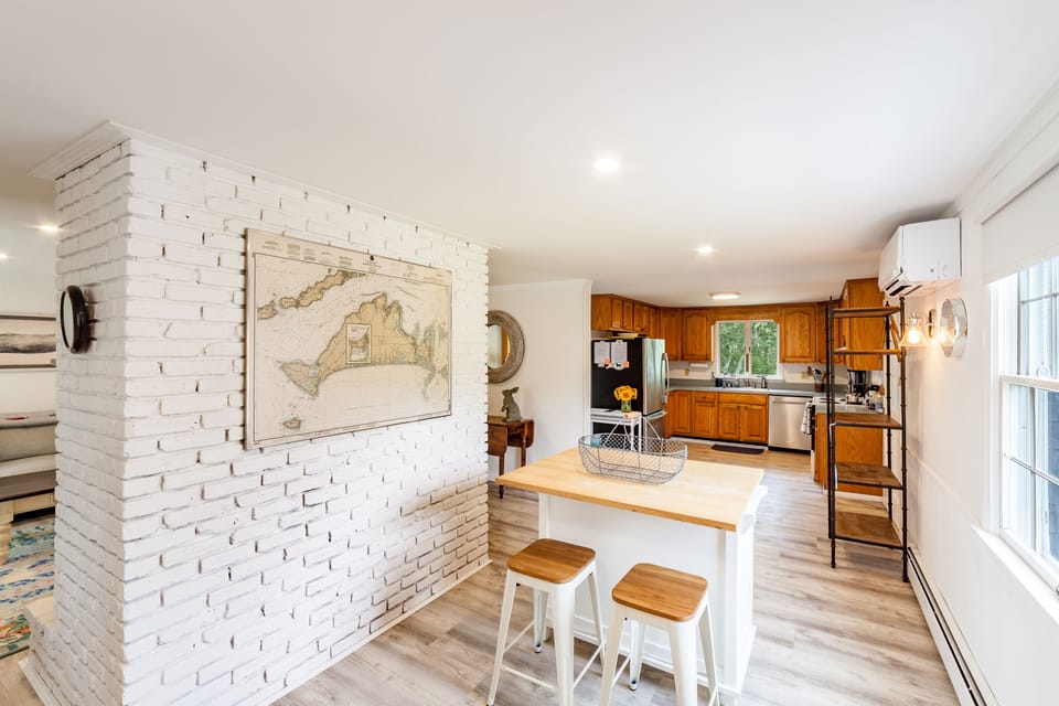 Island for kids snacks & games or for finding a hike for the day on your laptop 