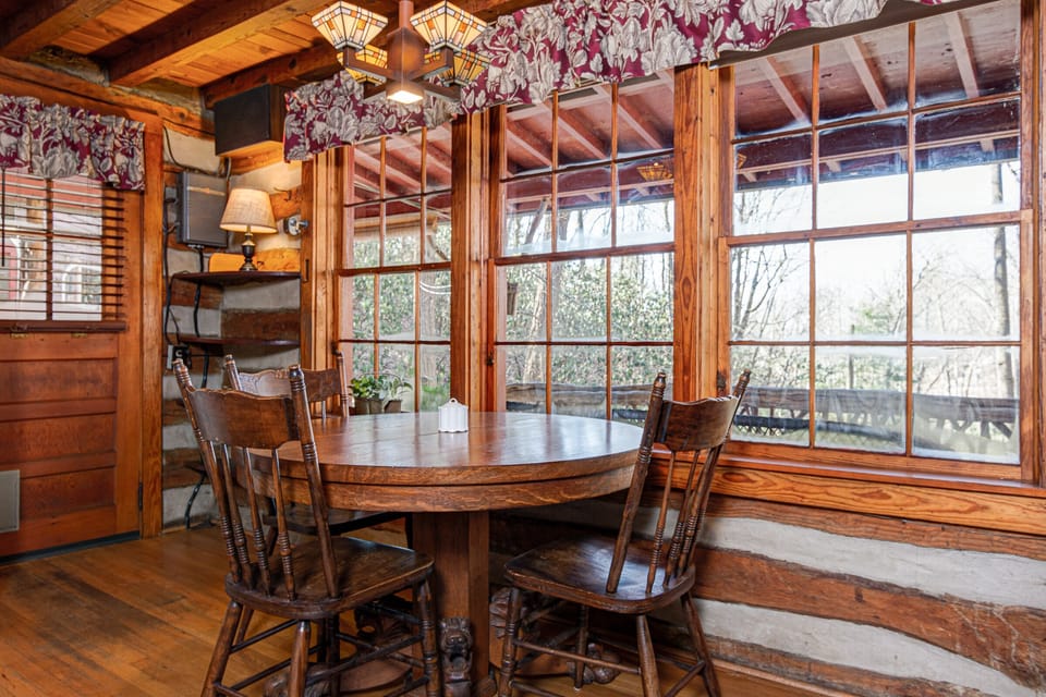 Dining with a garden view.
