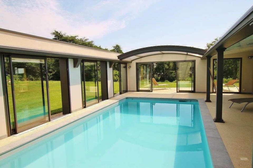 Inside pool with removable roof
