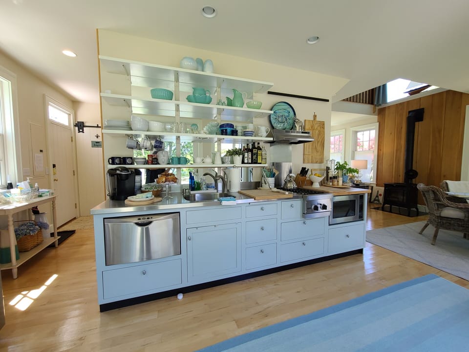 Kitchen with dishwasher, Viking stove top two burner and convection/microwave.  