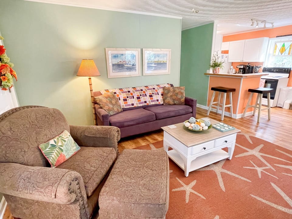 Living Area with TV/DVD, First Floor with Screened Porch Access