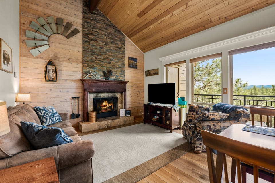 The fireplace keeps it warm and cozy in the winter.