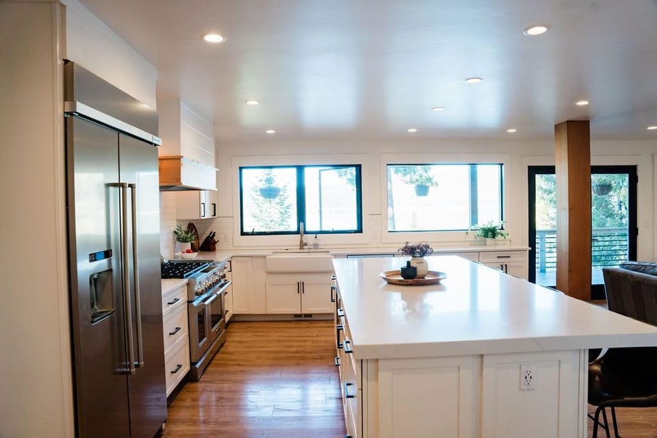 View of kitchen from front entrance