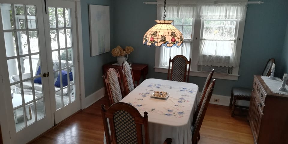 Dining room.  Tables extendable to seat larger groups.
