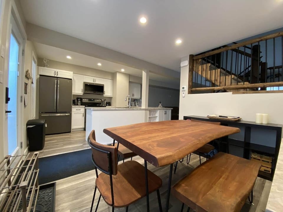 Open plan kitchen, living and dining.