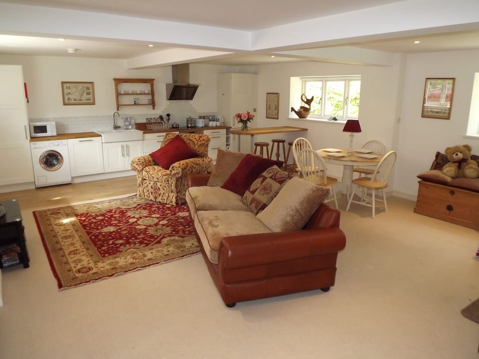 The Coach House living room and open plan kitchen
