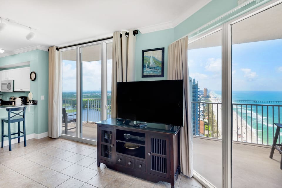 Views and a large flat screen TV