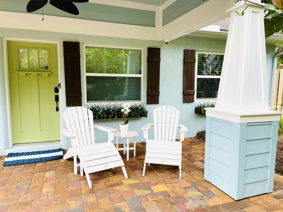 The front porch, w/Adirondack chairs and a ceiling fan, is perfect for relaxing!
