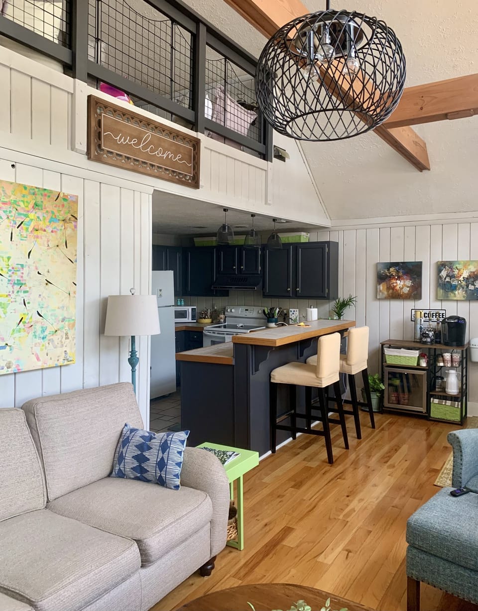 Open living, dining area.