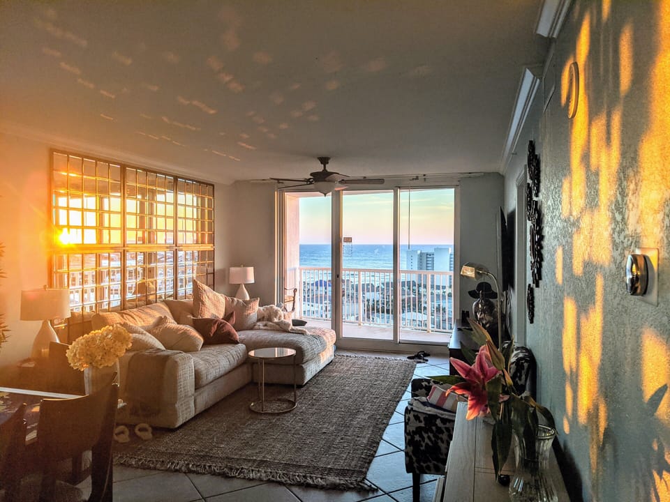 Sunset reflection of the sunset in the living room