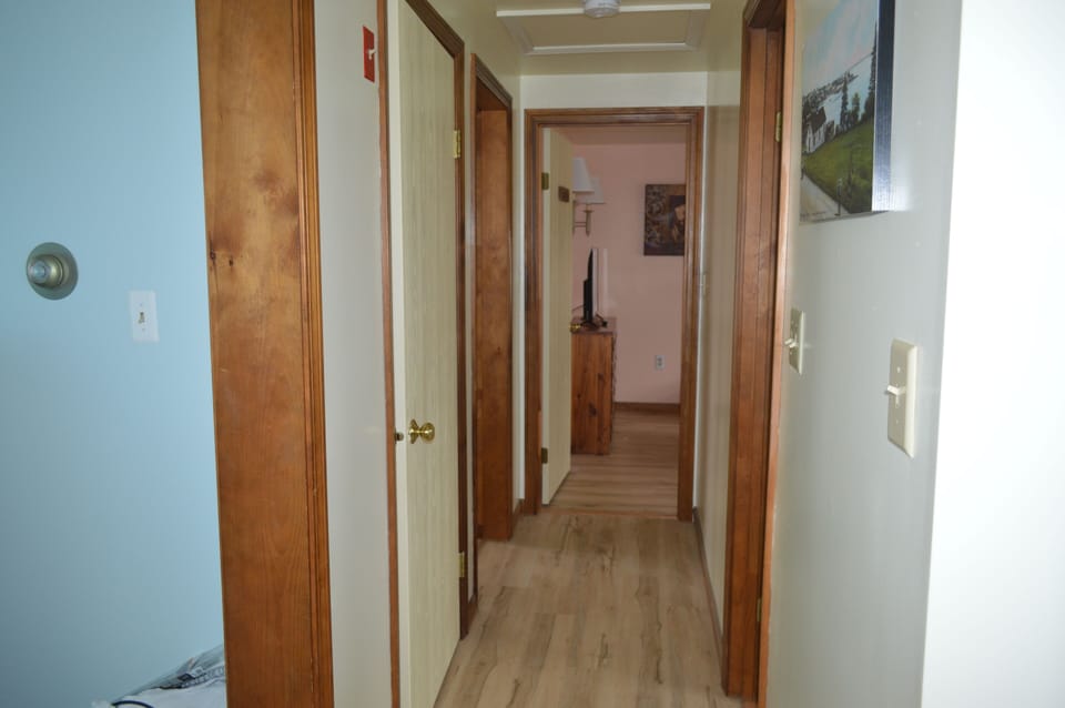 Upstairs hall, view from the kitchen.
