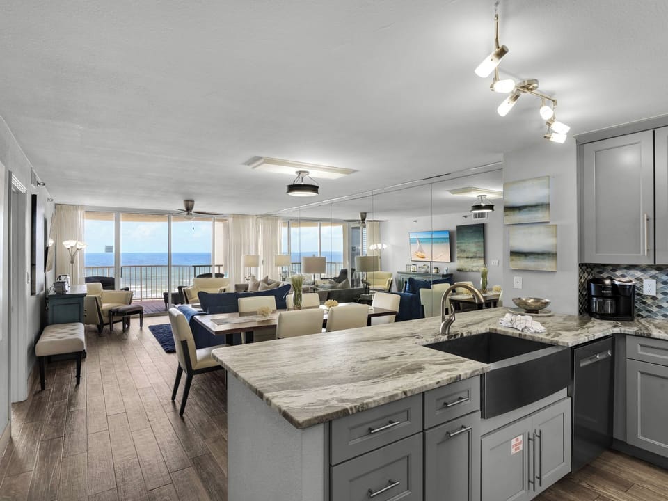 Open Floor Plan Allows Gulf Views from Kitchen
