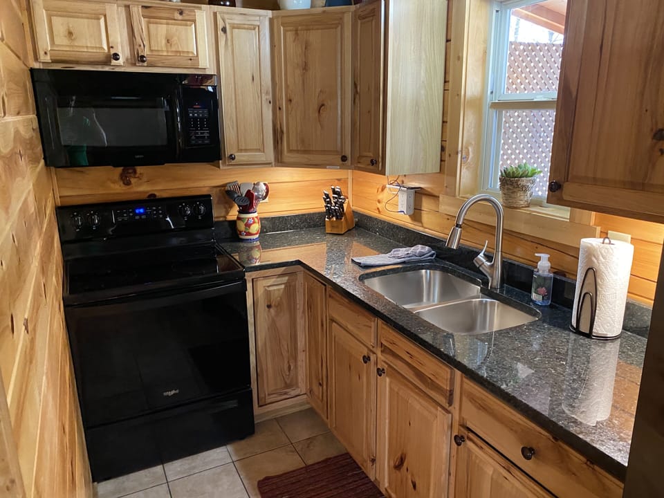Kitchen equipped with Granite Countertops and Deluxe Fridge 