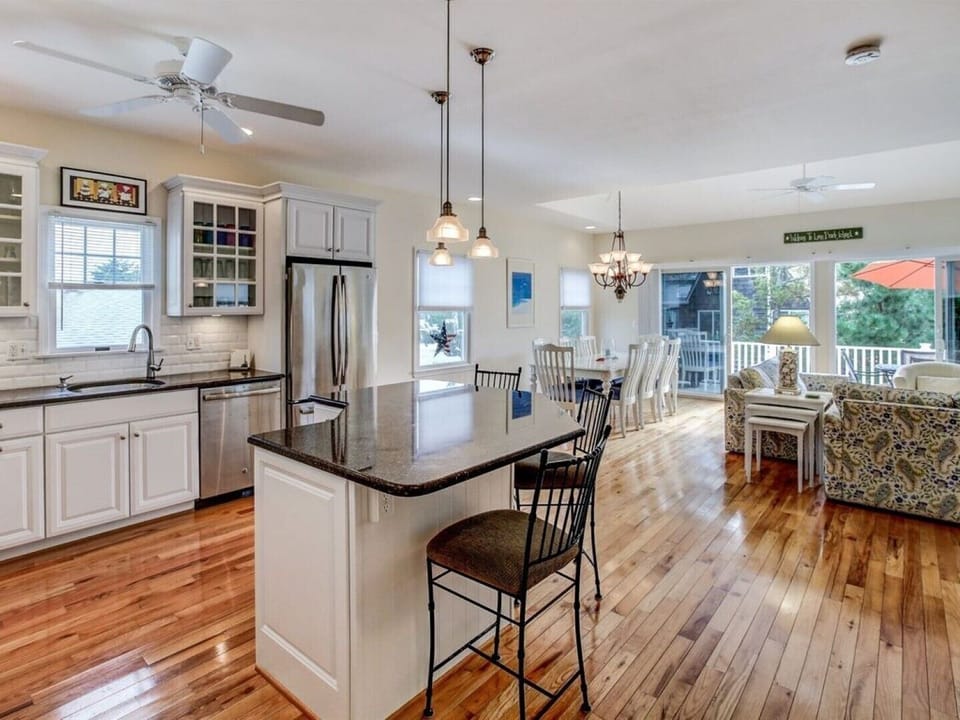 Open kitchen and dining area