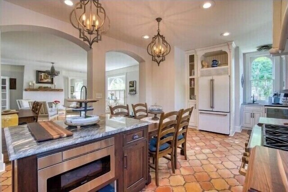 A view to entry parlor from the award winning Spanish kitchen. 