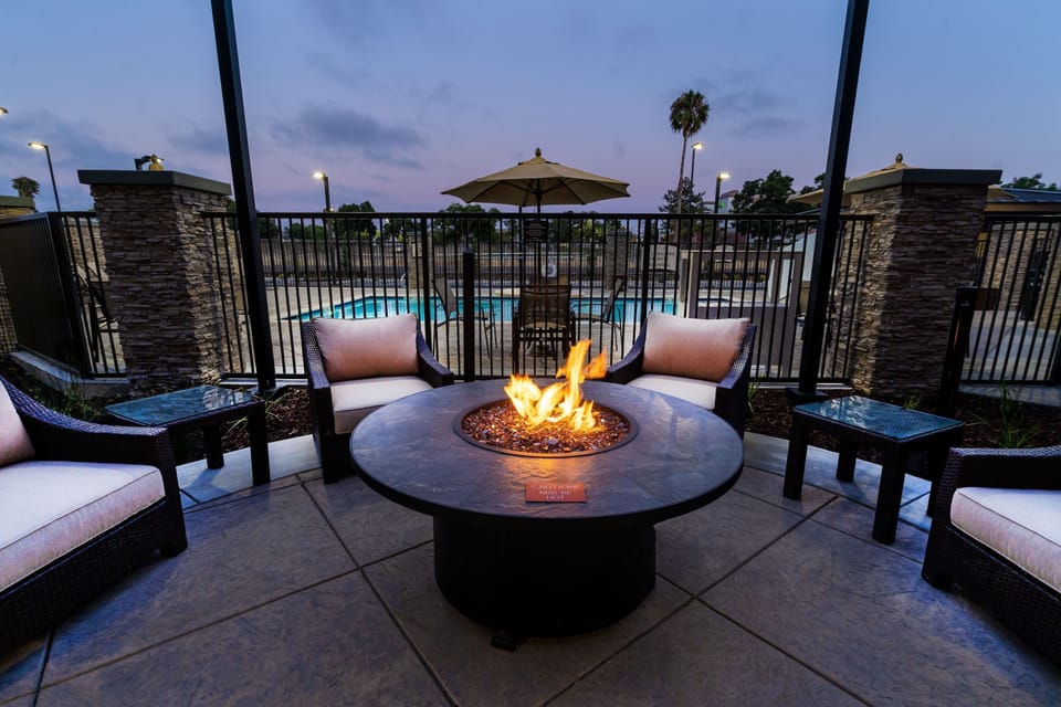 Warm up at the fire pit.