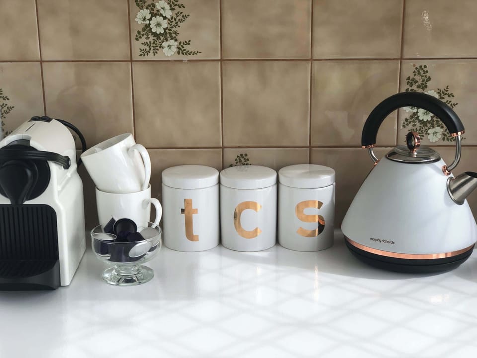 A Nespresso machine, pods, and teabags are provided during your stay.