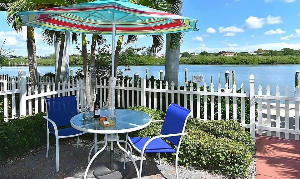 Sip morning coffee outdoors with sparkling waterfront views.