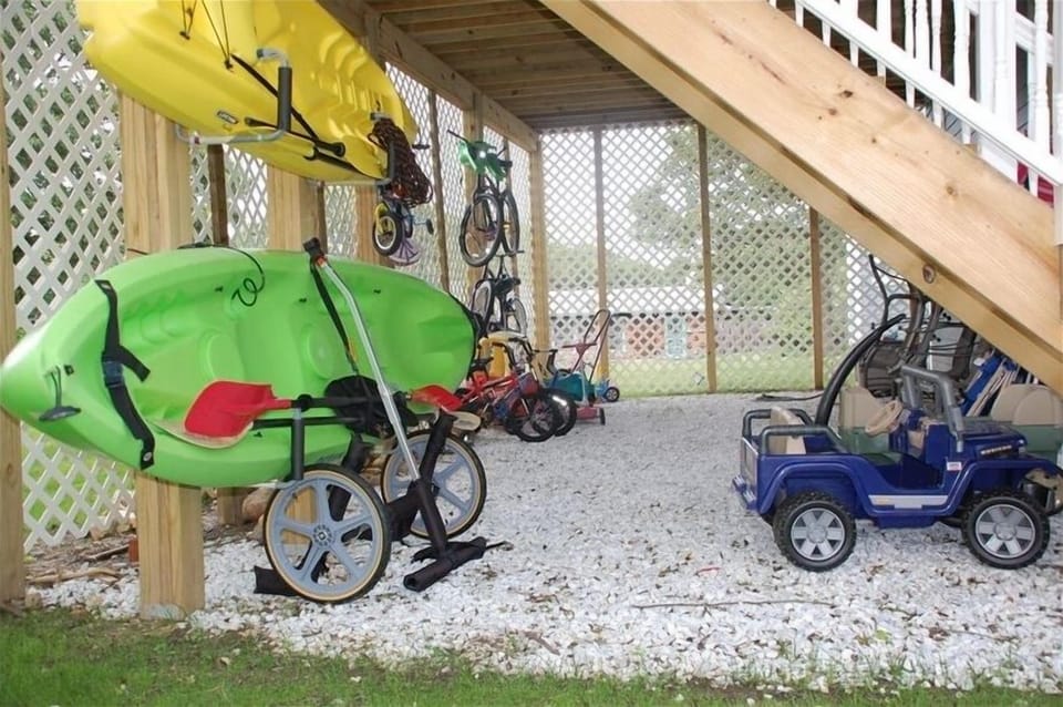 View of some of the fun toys under the deck...