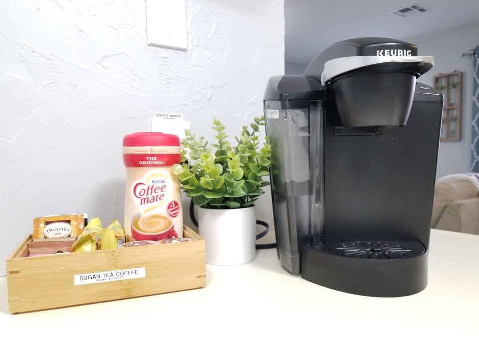 Coffee/Tea station start-up coffee/tea supplies are provided.