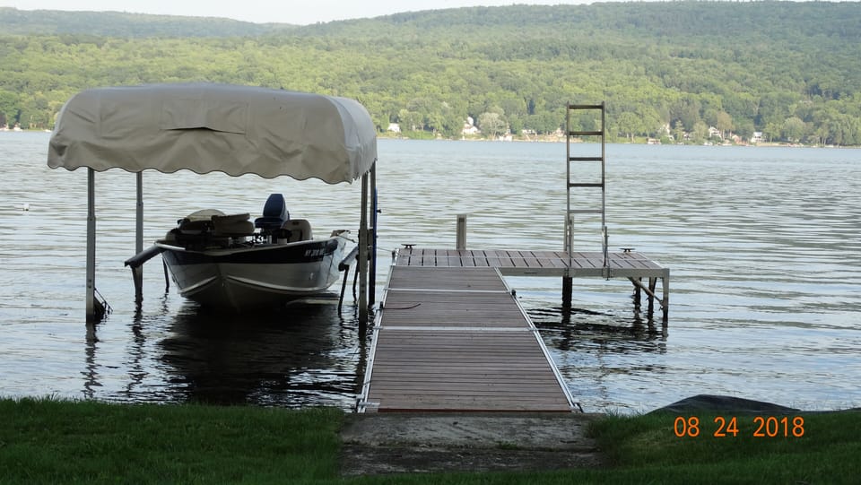 A dock good for fishing, boating, or jumping into the lake!
