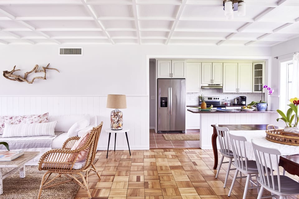 view showing kitchen next to dinning and living area
