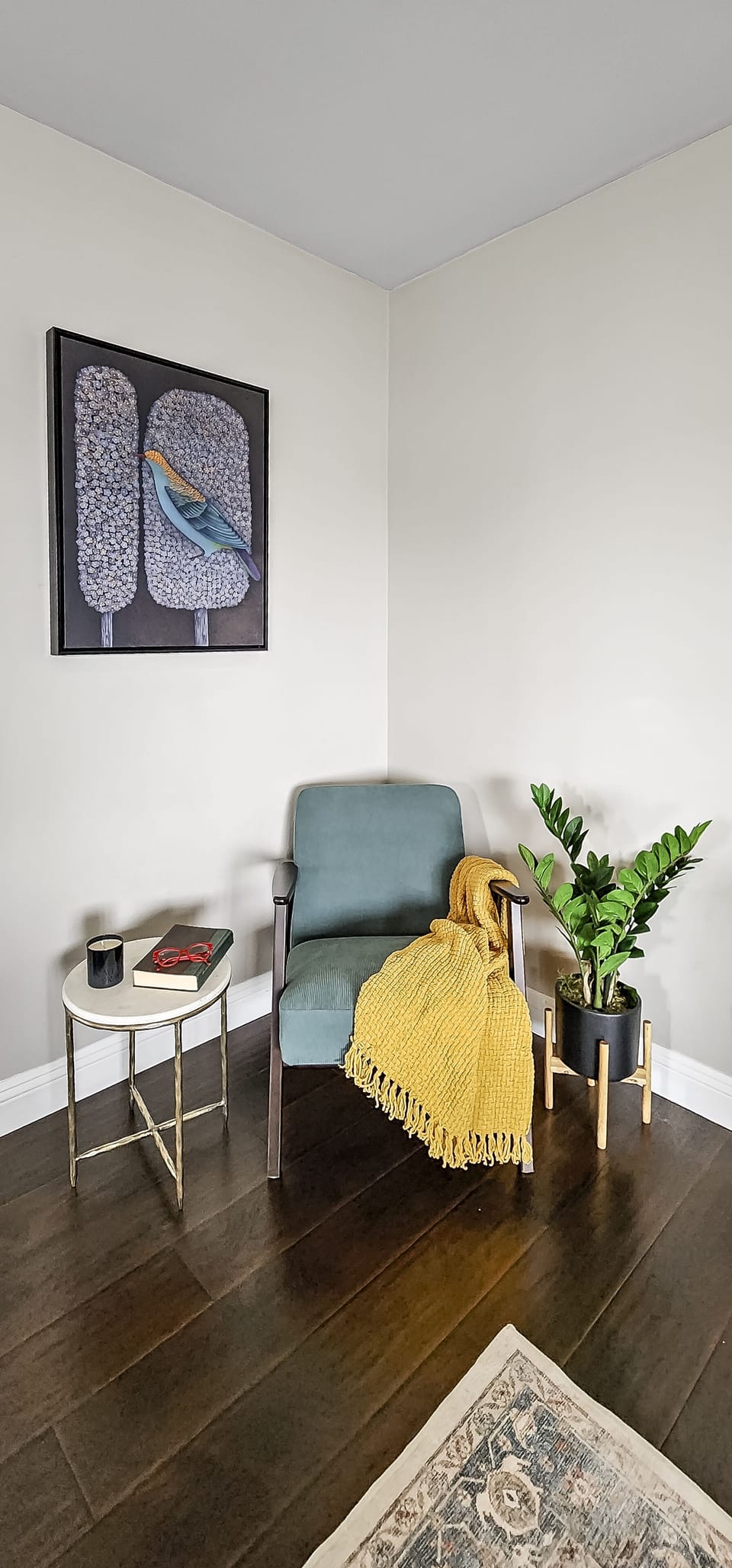 A nice nook to read a novel and curl up under the cozy blanket.