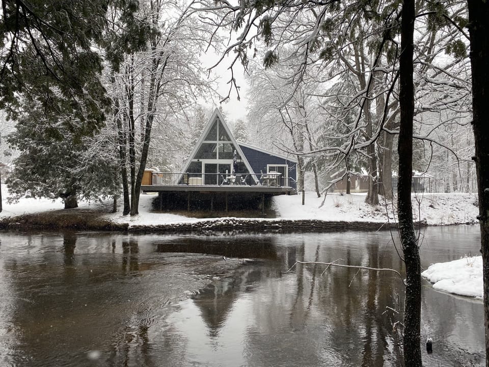 Looking at cabin from across the river