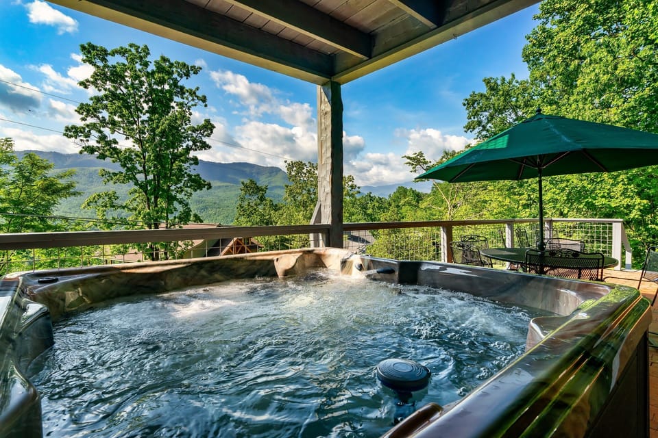 Soak in the mountain views from the hot tub