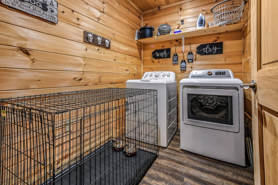 Enjoy all the amenities of home for your laundry needs plus a place for your furry friend to stay at A Creekside on the Bluff.