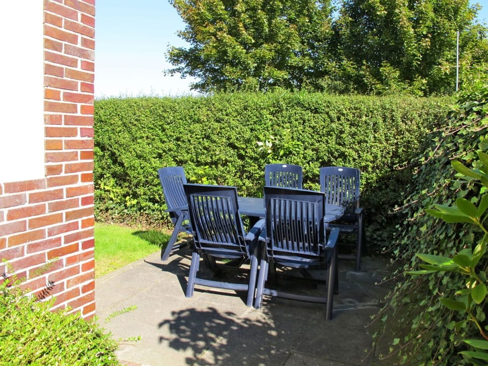 Chair, Property, Blue, Green, Furniture, Grass, Shrub, Garden, House, Tree